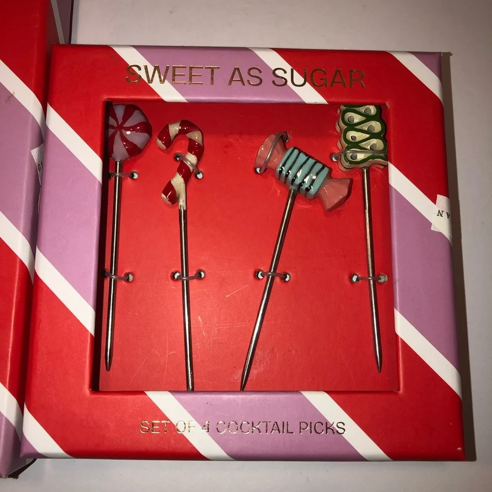 New Anthropologie Christmas Bon Bon Cocktail Picks & Stirrers Set Of 8